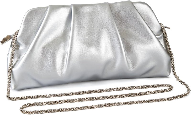 FanChris Evening Bag for Women Ruched Clutch Purse Detachable Metal Chain Crossbody Bag - Image 2